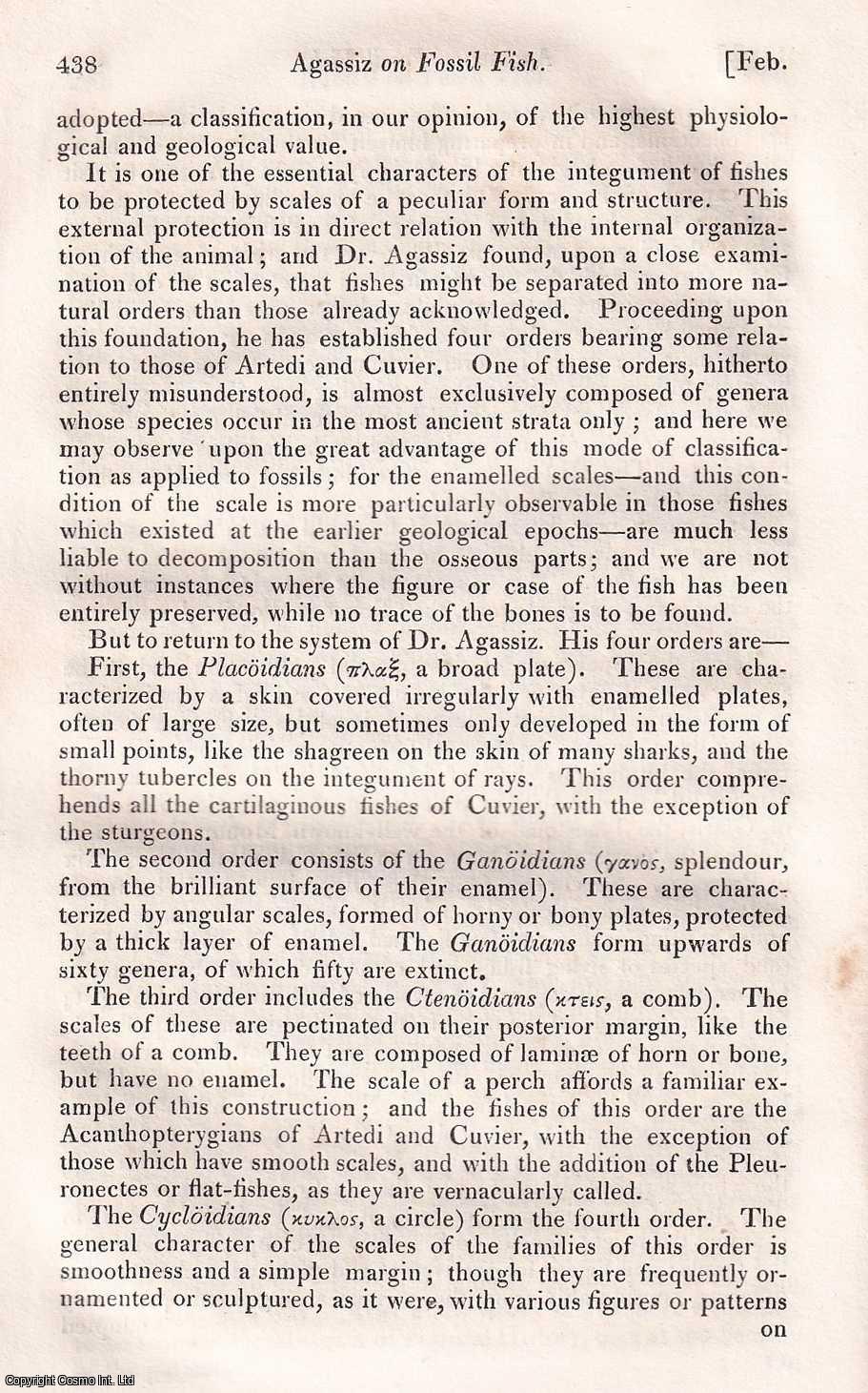W.J. Broderip - Agassiz on Fossil Fish. The discoveries by the French geologist. An uncommon original article from The Quarterly Review, 1836.