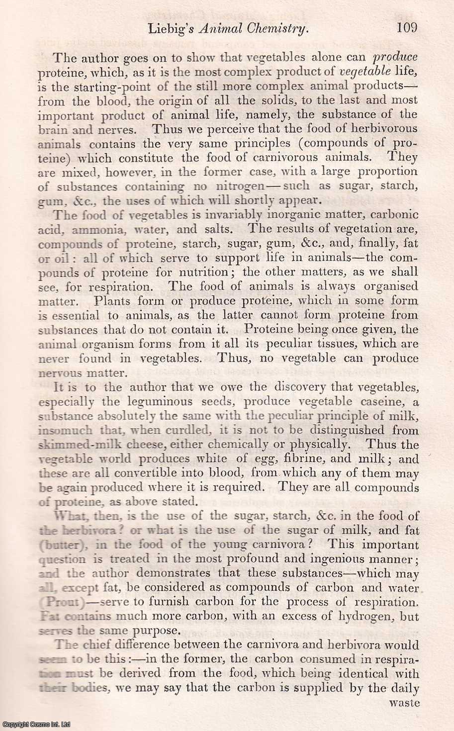William Gregory - Liebig's Animal Chemistry. An uncommon original article from The Quarterly Review, 1842.