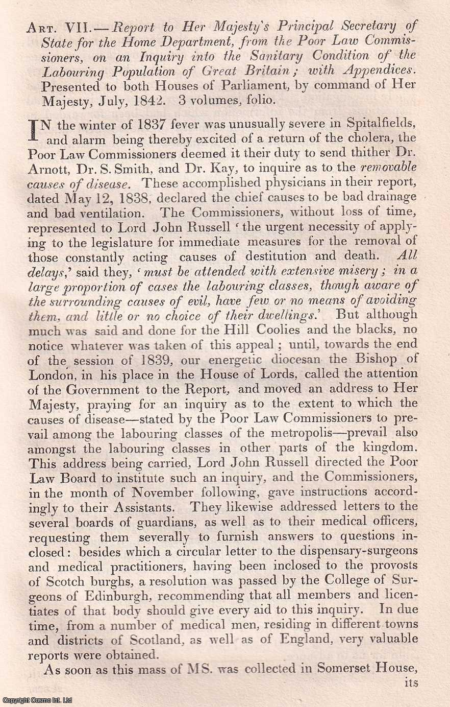 Francis B. Head - Report on the sanitary conditions of the labouring classes. An uncommon original article from The Quarterly Review, 1843.