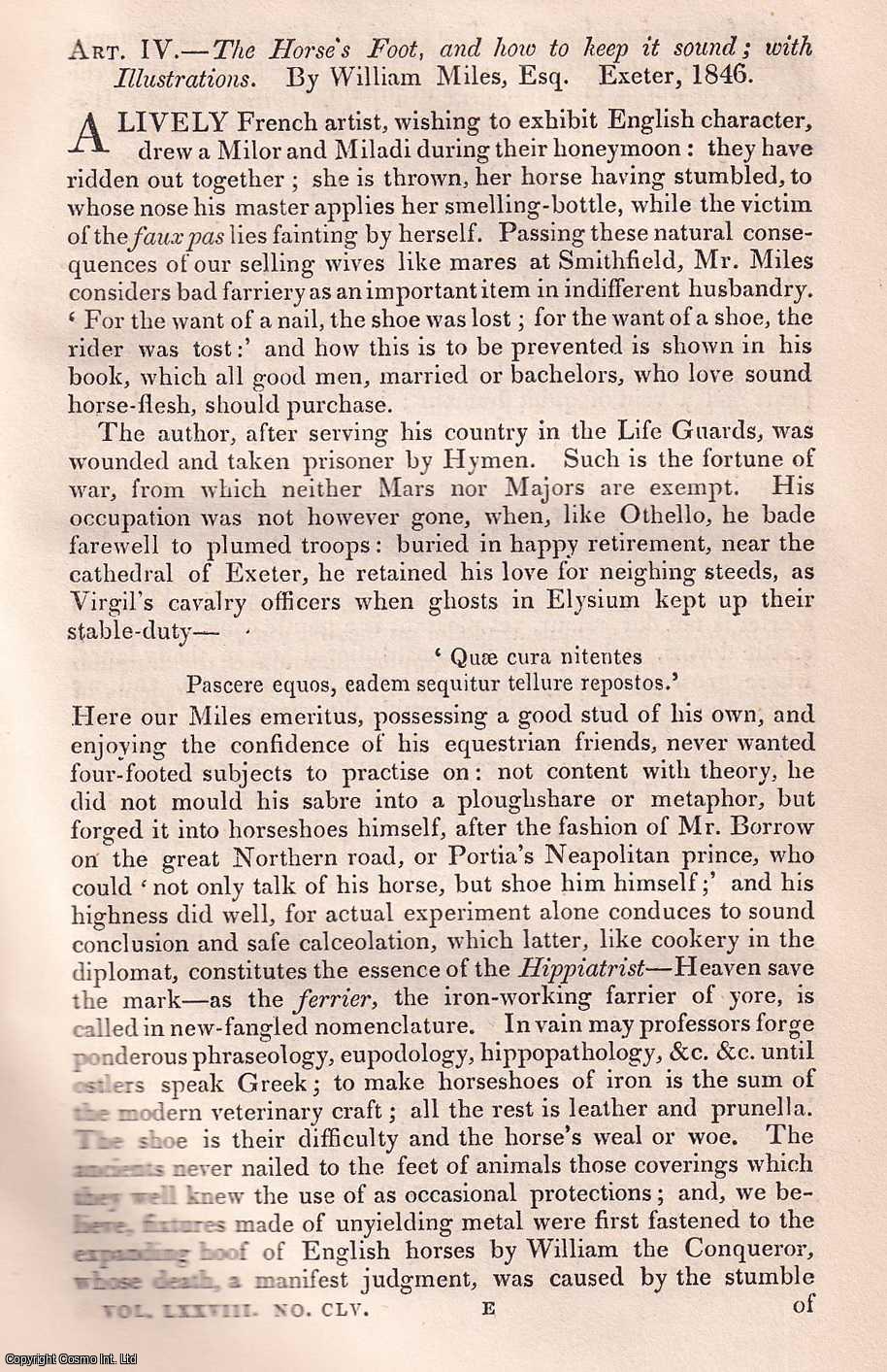 Richard Ford - Miles on the horse's foot. An uncommon original article from The Quarterly Review, 1846.