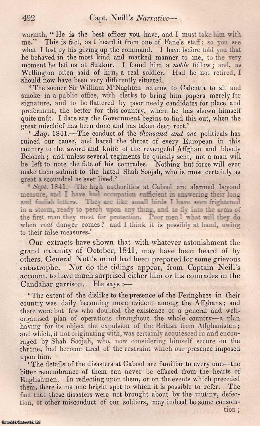 LOCKHART, J.G. - Capt. Neill's narrative General Nott in Affghanistan. A rare original article from the Quarterly Review, 1846.