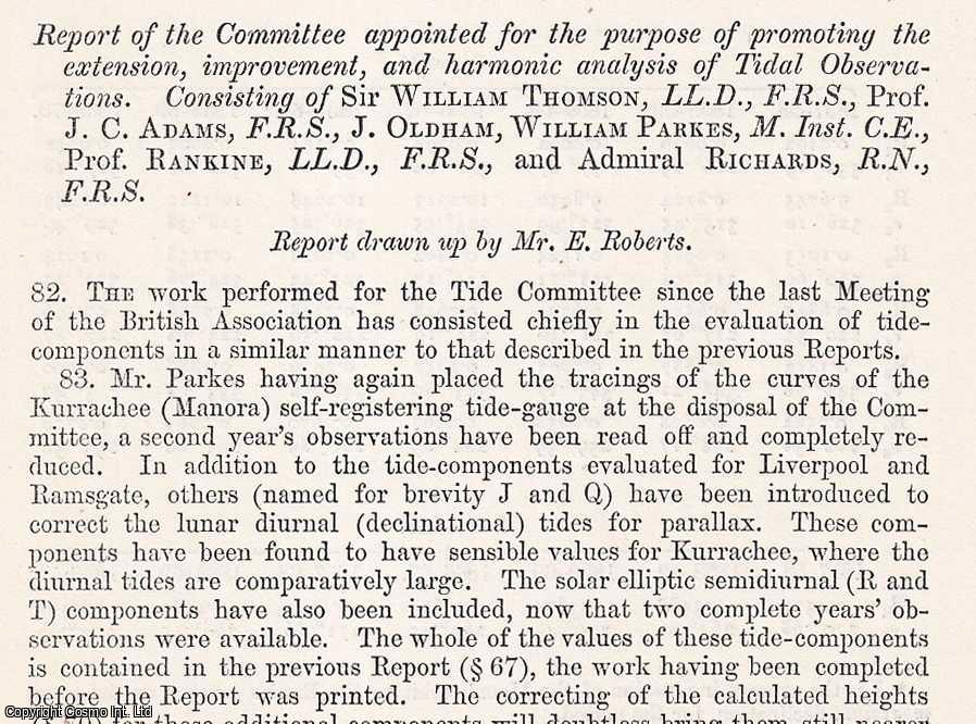 SIR WILLIAM THOMSON, LL.D., F.R.S. - Tidal Observations. A rare original article from the British Association for the Advancement of Science report, 1871.