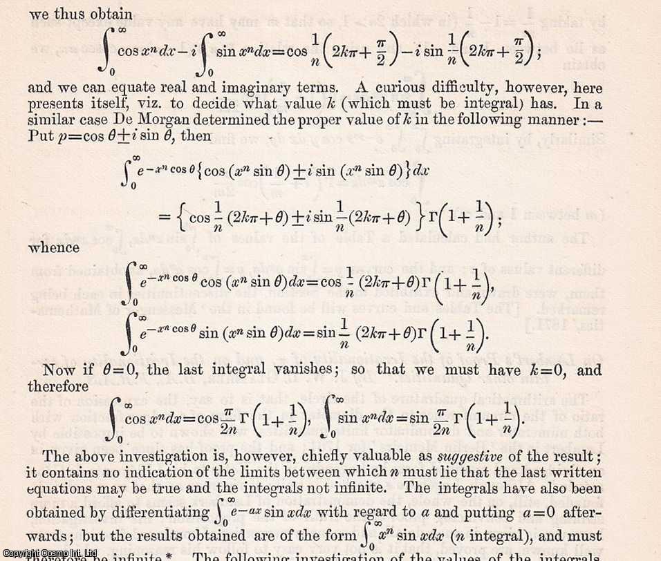 J.W.L. Glaisher, B.A., F.R.A.S. - Certain Definite Integrals. An uncommon original article from The British Association for The Advancement of Science report, 1871.