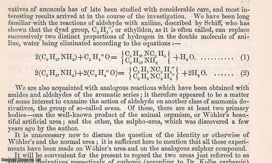 Dr. J. EmersReynolds - The Action of Aldehyde The two Primary Ureas. An uncommon original article from The British Association for The Advancement of Science report, 1871.