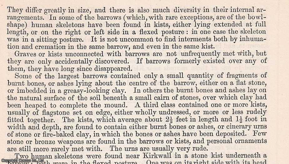 George Petrie - Ancient Modes of Sepulture in The Orkneys. An uncommon original article from The British Association for The Advancement of Science report, 1871.