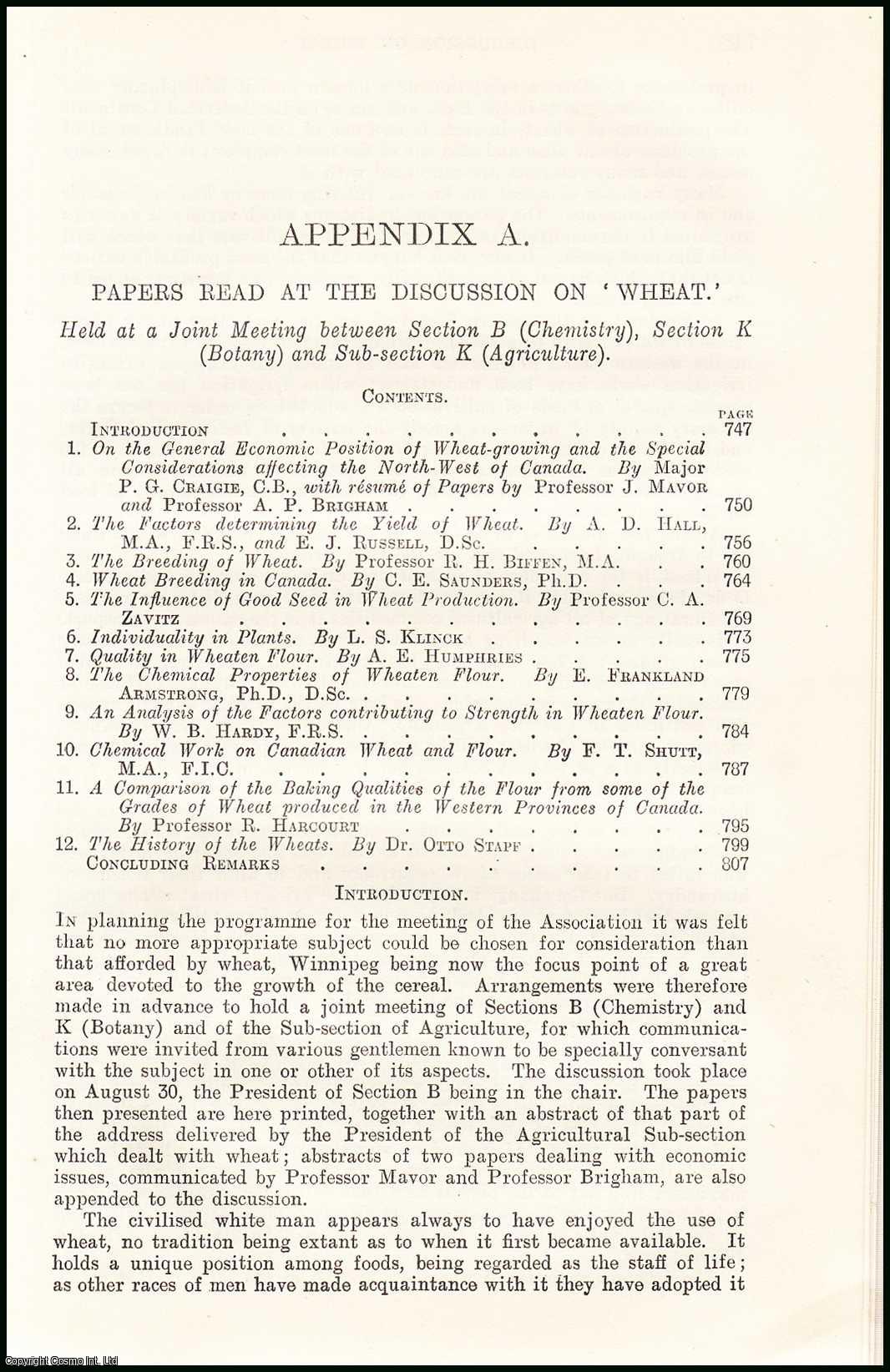 ---. - Papers Read at the Discussion on Wheat. A rare original article from the British Association for the Advancement of Science report, 1909.