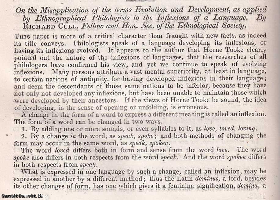 Richard Cull - On the Misapplication of the terms Evolution and Development, aqs applied by Ethnographical Philologists to the Inflexions of a Language. A rare original article from the British Association for the Advancement of Science report, 1852.