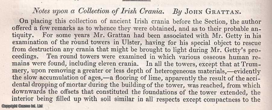 John Grattan - Notes upon a Collection of Irish Crania. A rare original article from the British Association for the Advancement of Science report, 1852.