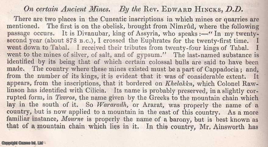 REV. EDWARD HINCKS, D.D. - On certain Ancient Mines. A rare original article from the British Association for the Advancement of Science report, 1852.
