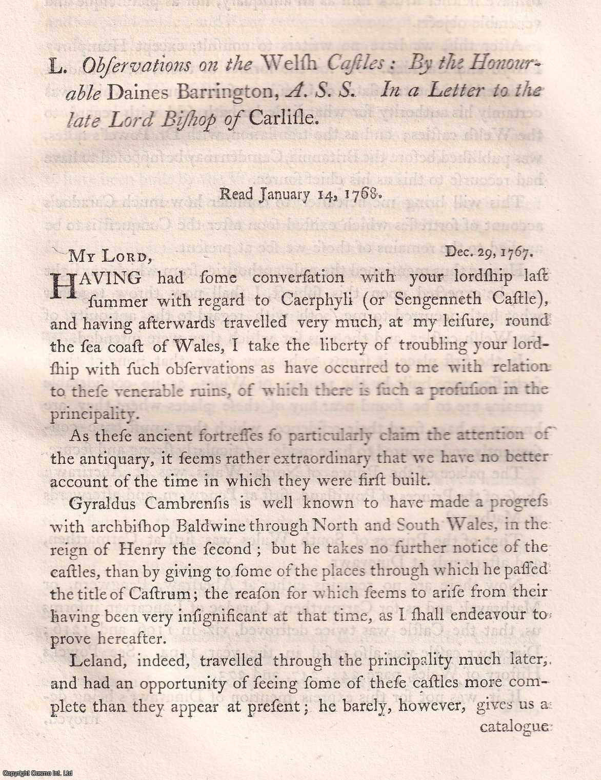 THE HONOURABLE DAINES BARRINGTON, A.S.S. - Observations on the Welsh Castles. A rare original article from the journal Archaeologia, 1770.