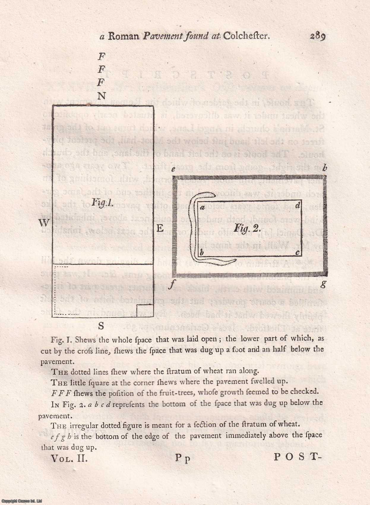REV. DR. GRIFFITH - Account of a Roman Pavement, with Wheat underneath it, found at Colchester. A rare original article from the journal Archaeologia, 1773.