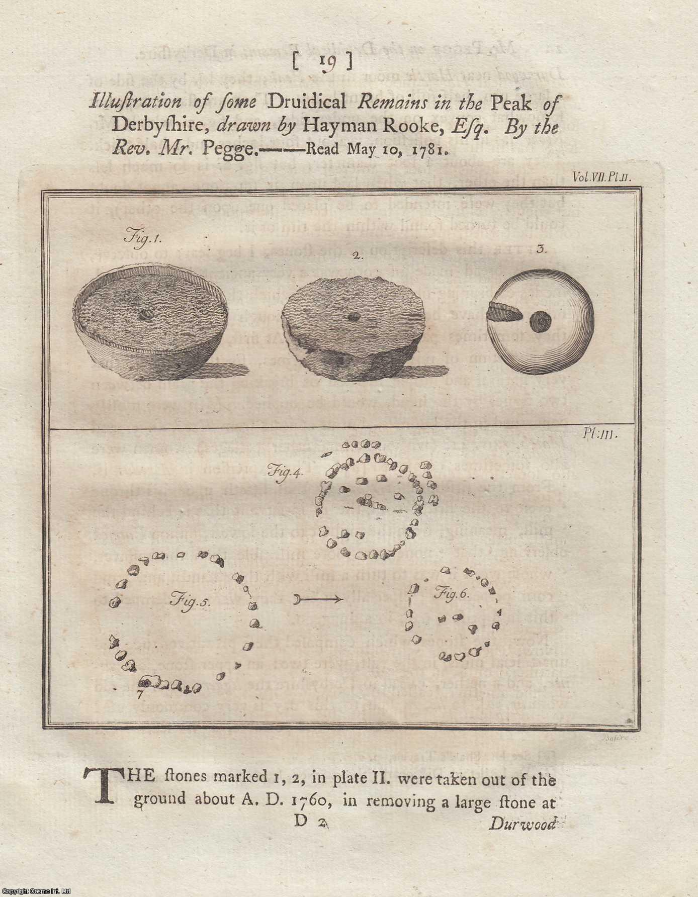 REV. MR. PEGGE - Illustration of some Druidical Remains in the Peak of Derbyshire, drawn by Hayman Rooke, Esq. A rare original article from the journal Archaeologia, 1785.