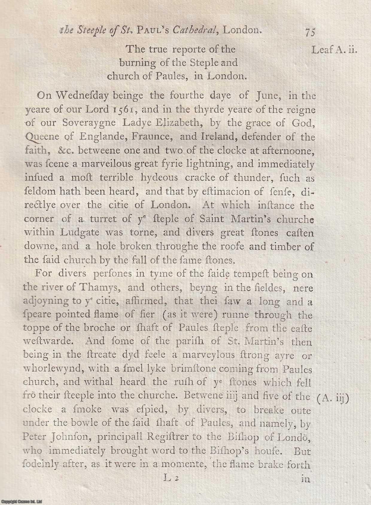 REV. S. DENNE - Observations on the Burning of the Steeple of St. Paul's Cathedral, London. A rare original article from the journal Archaeologia, 1794.