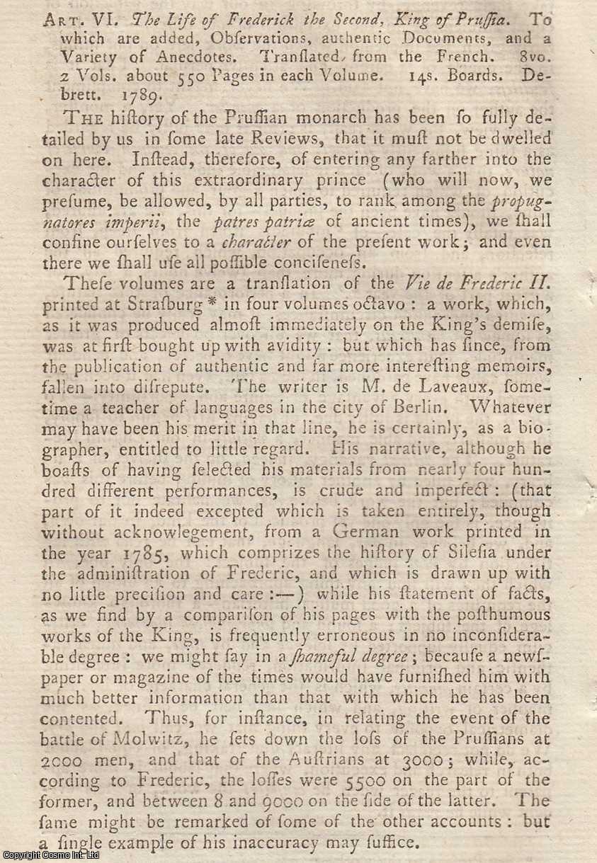 Author Not Stated - The Life of Frederick the Second, King of Prussia. An original article from the Monthly Review; or, Literary Journal, 1790.