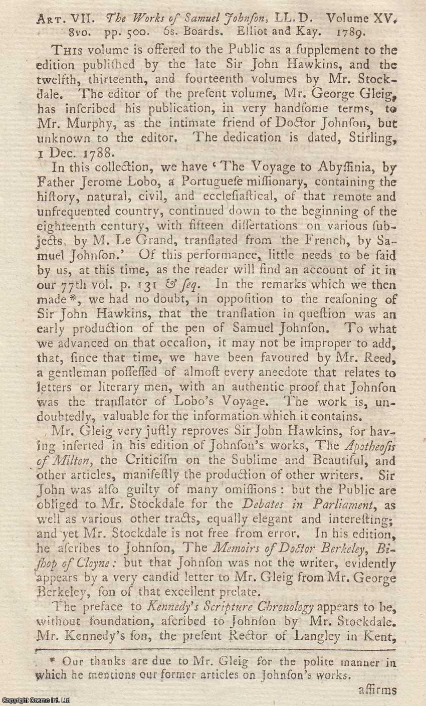 Author Not Stated - The Works of Samuel Johnson, LL.D. An original article from the Monthly Review; or, Literary Journal, 1790.