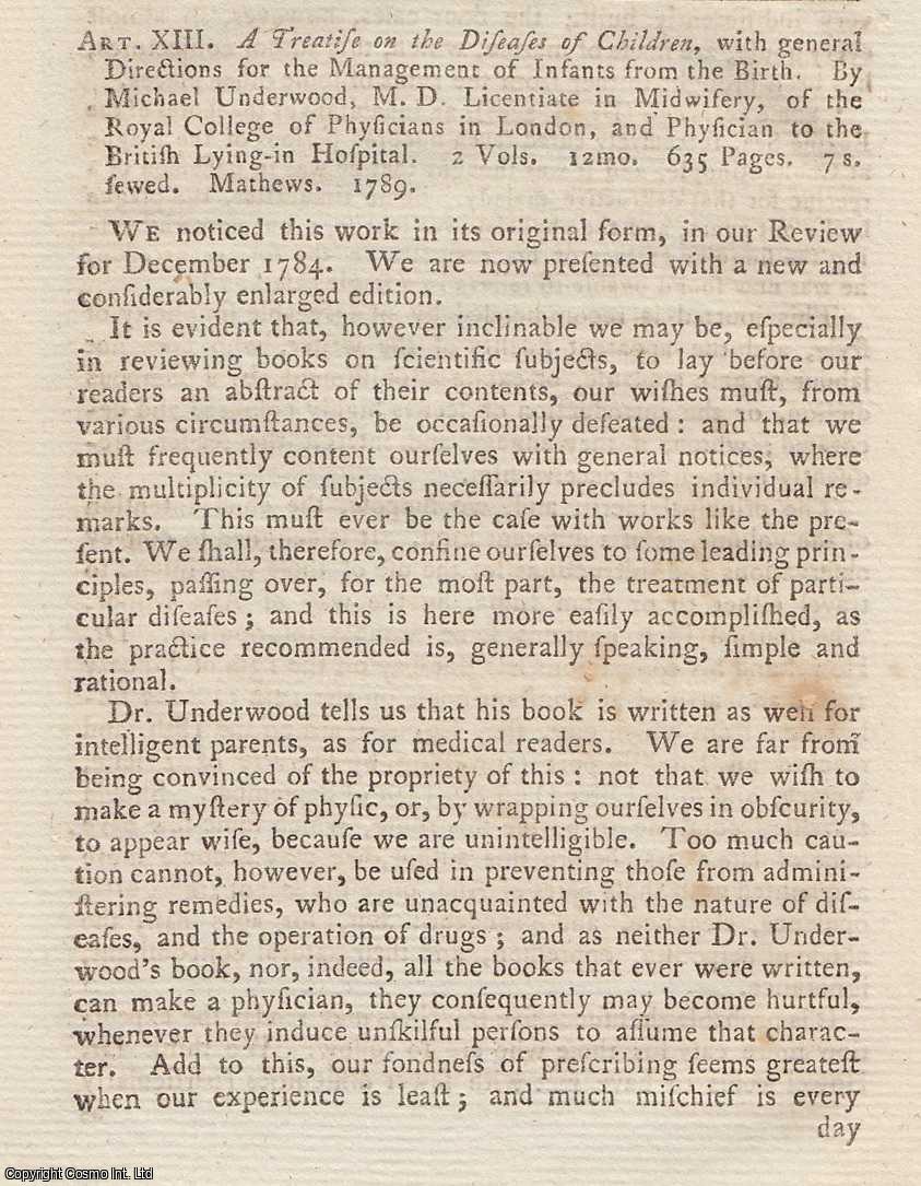 Author Not Stated - A Treatise on the Diseases of Children. An original article from the Monthly Review 1790.