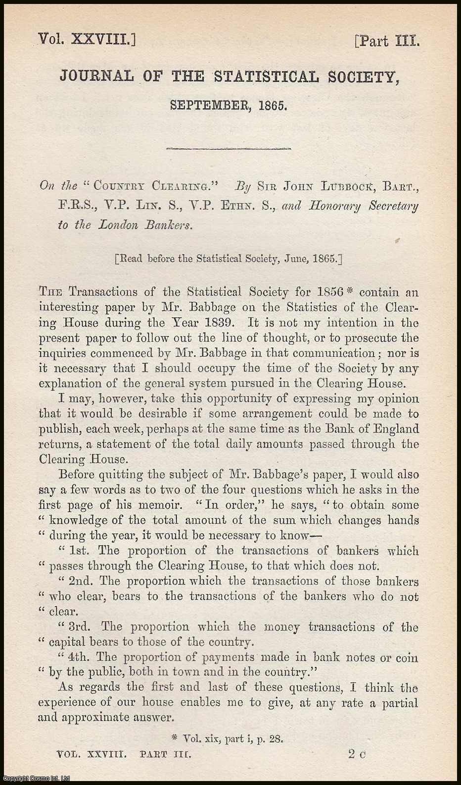 John Lubbock - On the Country Clearing. A rare original article from the Journal of the Royal Statistical Society of London, 1865.