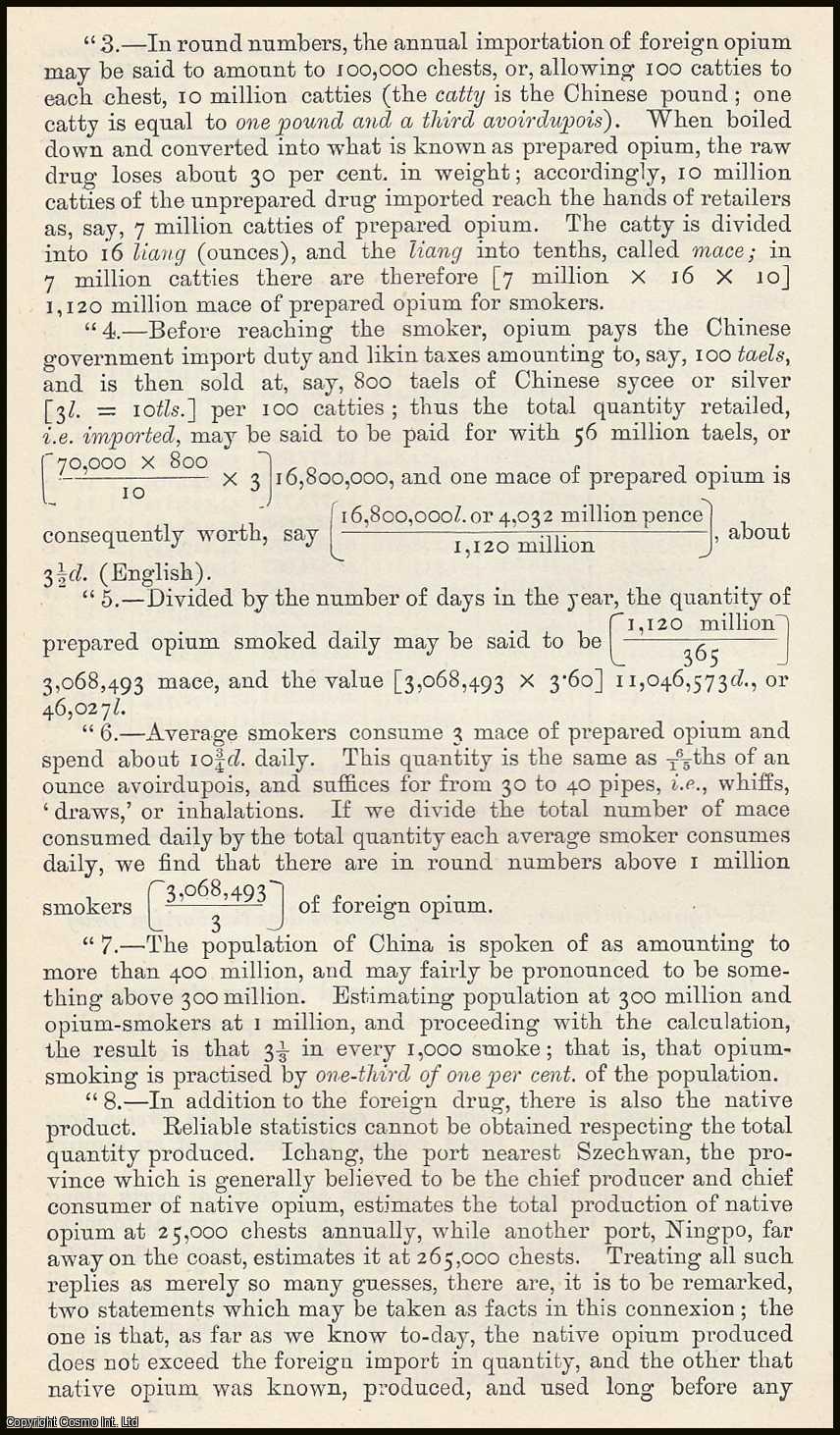 --- - Opium in China : how many Smokers does the Foreign Drug Supply ? A rare original article from the Journal of the Royal Statistical Society of London, 1881.