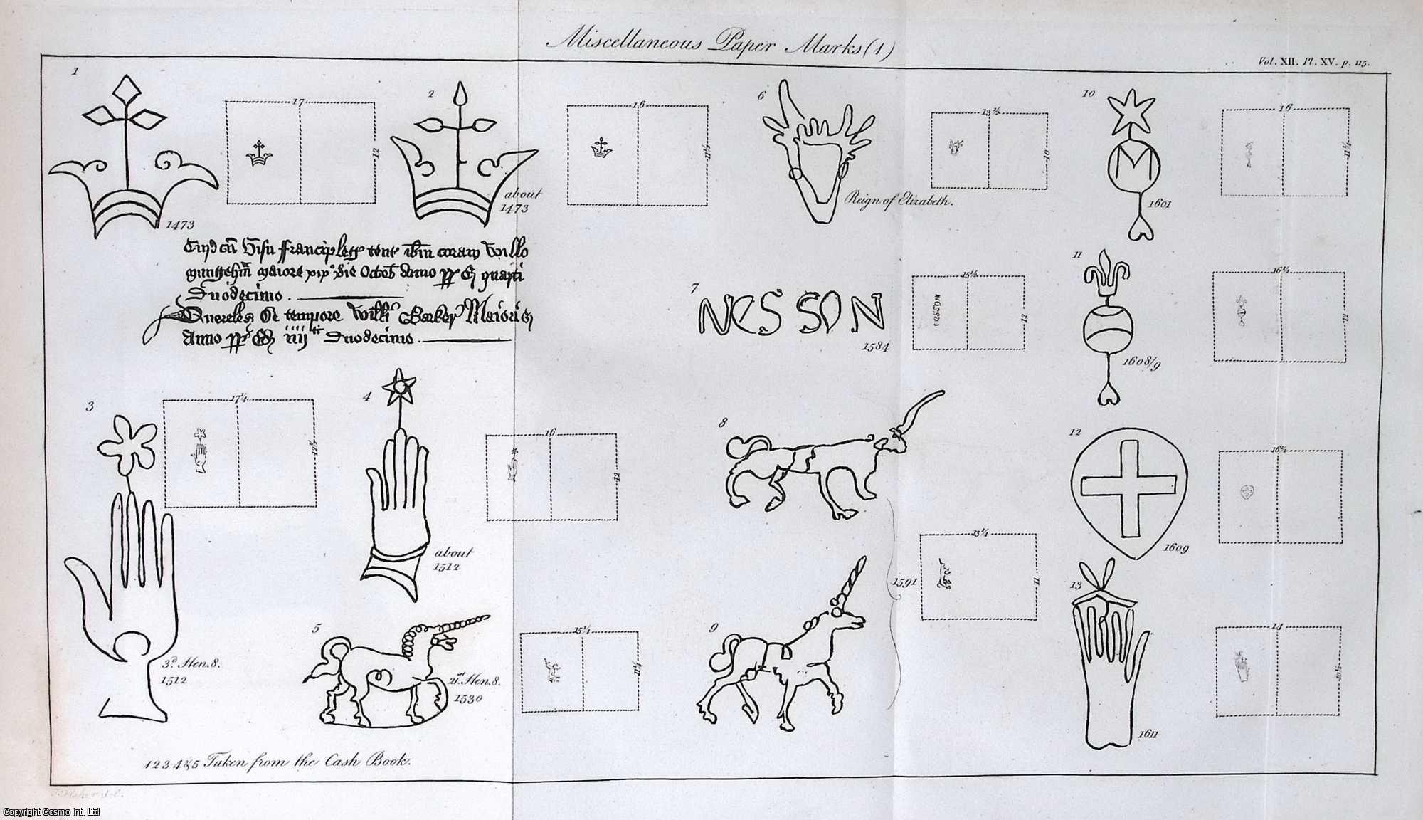 SAMUEL DENNE. - Observations on Paper-Marks. By the Rev. Samuel Denne in a Letter to Mr. Gough. A rare original article from the journal Archaeologia, 1796.
