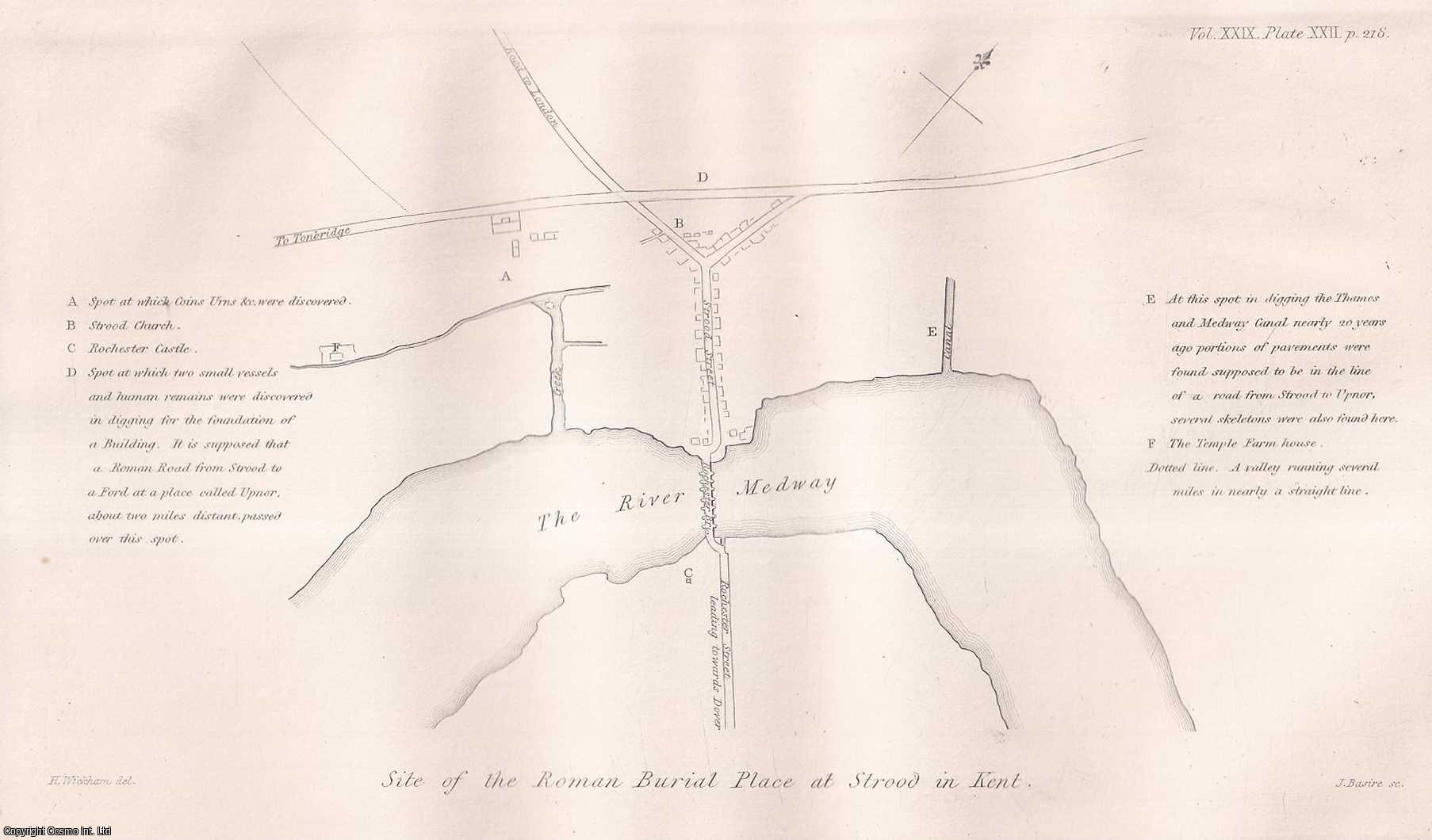 Charles Roach Smith, Esq., F.S.A. - Notices of recent discoveries of Roman Antiquities at Strood, Bapchild, Oare, and Upchurch, in Kent, with remarks on the site of the Durolevum of Antoninus. An uncommon original article from the journal Archaeologia, 1842.