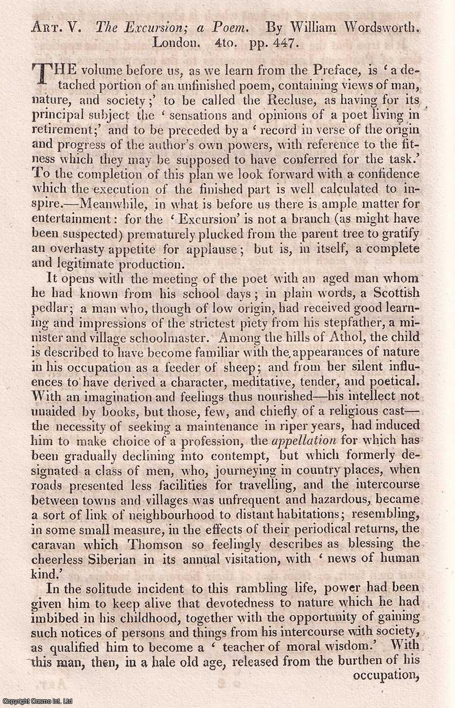 Charles Lamb & William Gifford - Wordsworth, The Excursion; a Poem. An uncommon original article from The Quarterly Review, 1814.