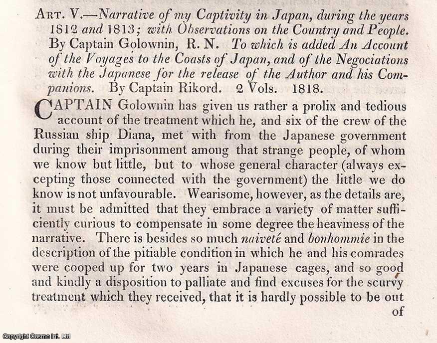 John Barrow - Golownin's Captivity in Japan. An uncommon original article from The Quarterly Review, 1820.
