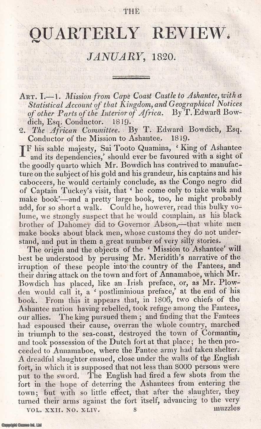 John Barrow - Bowdich's Mission to Ashantee; including details of the African slave trade, etc. An uncommon original article from The Quarterly Review, 1820.
