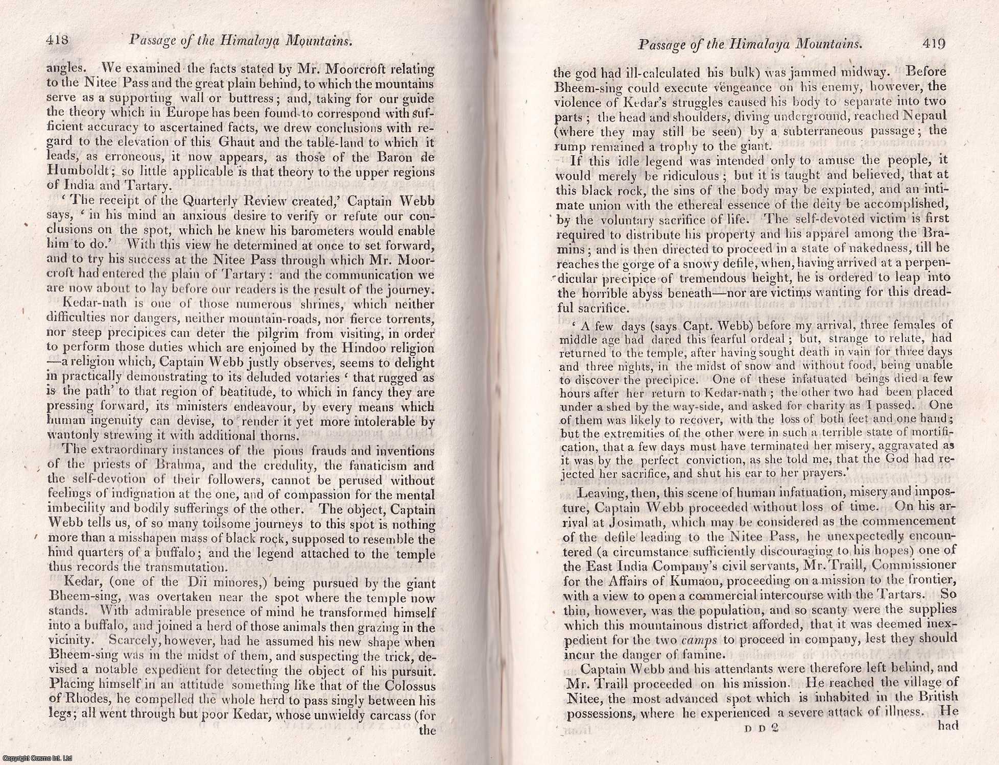 John Barrow - Passage of the Himalaya Mountains; the investigations of Humboldt and Captain Webb, of the East India Company, to determine the atmospheric phenomena. An uncommon original article from The Quarterly Review, 1820.