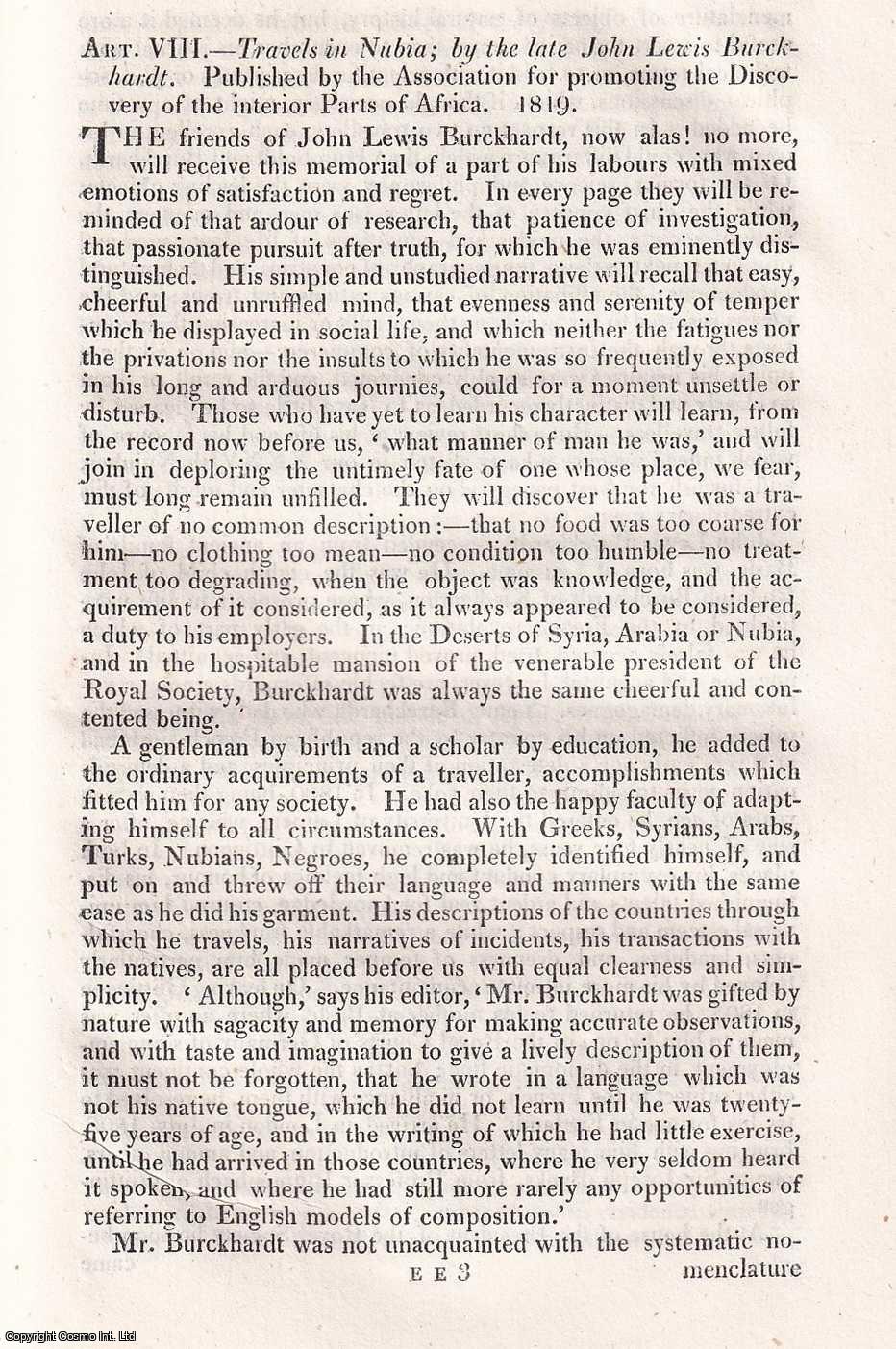 John Barrow - Burckhardt's Travels in Nubia. An uncommon original article from The Quarterly Review, 1820.