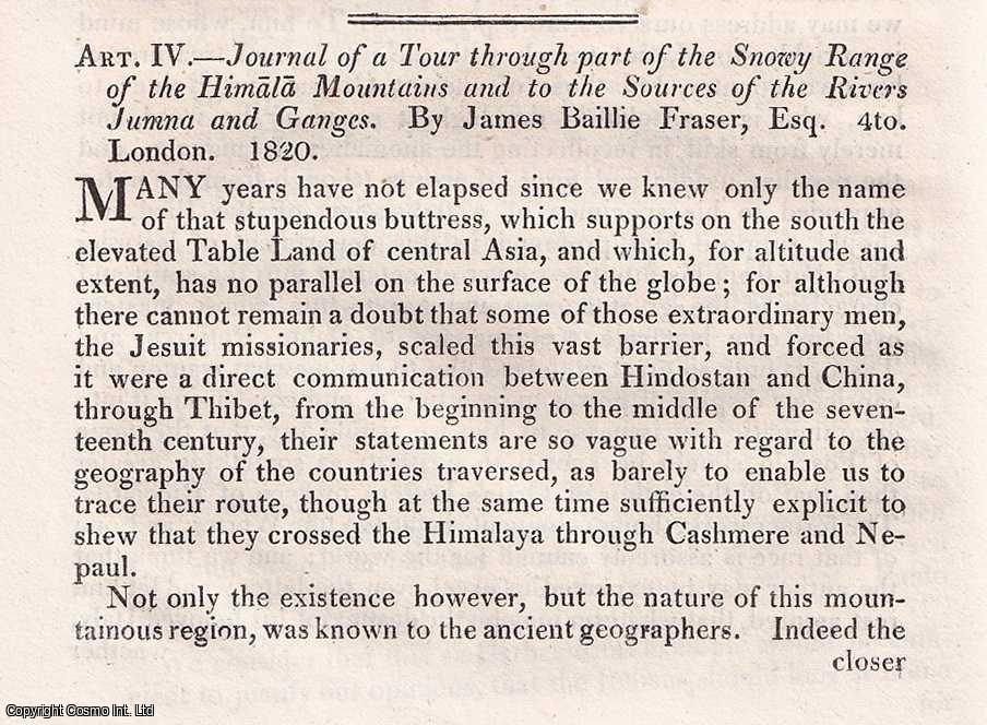 John Barrow - Fraser; Tour through the Snowy Range of the Himala Mountains; a summary of his account with excerpts including an account of a meeting with the Ghurka army. An uncommon original article from The Quarterly Review, 1820.