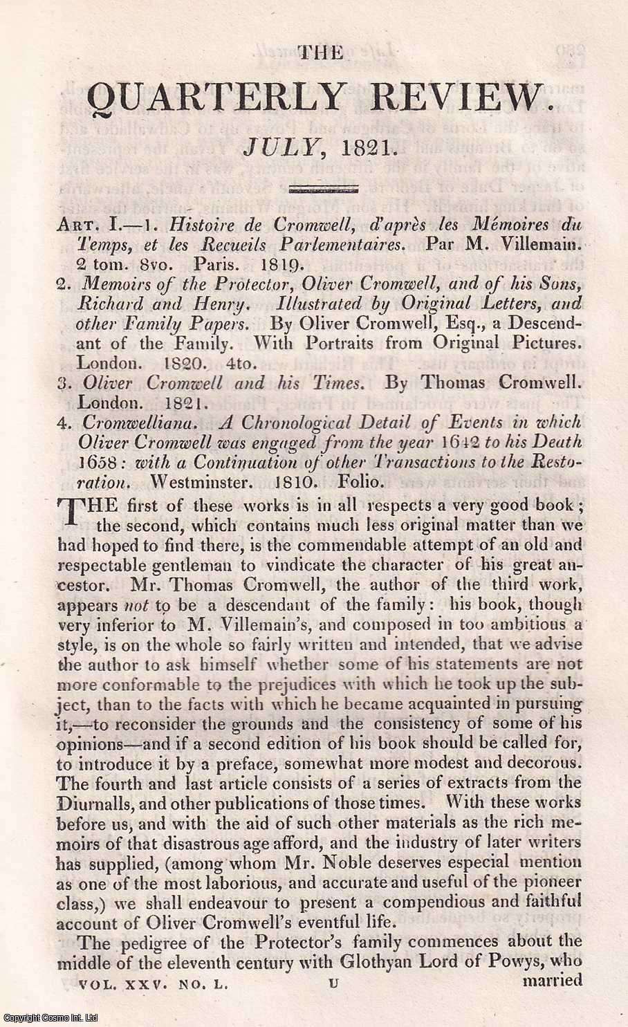 Robert Southey - Life of Oliver Cromwell, Lord Protector. A summary from various sources. An uncommon original article from The Quarterly Review, 1821.
