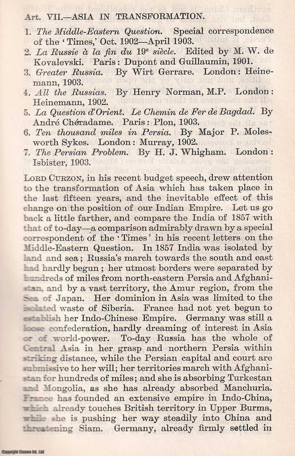A.R. Colquhoun - Asia In Transformation. An uncommon original article from The Quarterly Review, 1903.