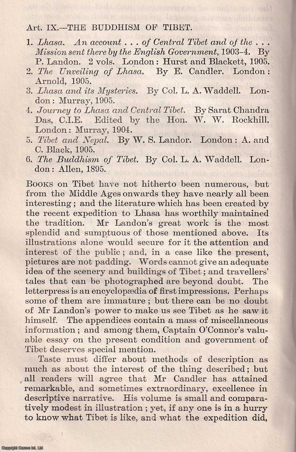 C. Eliot - The Buddhism of Tibet. An uncommon original article from The Quarterly Review, 1905.