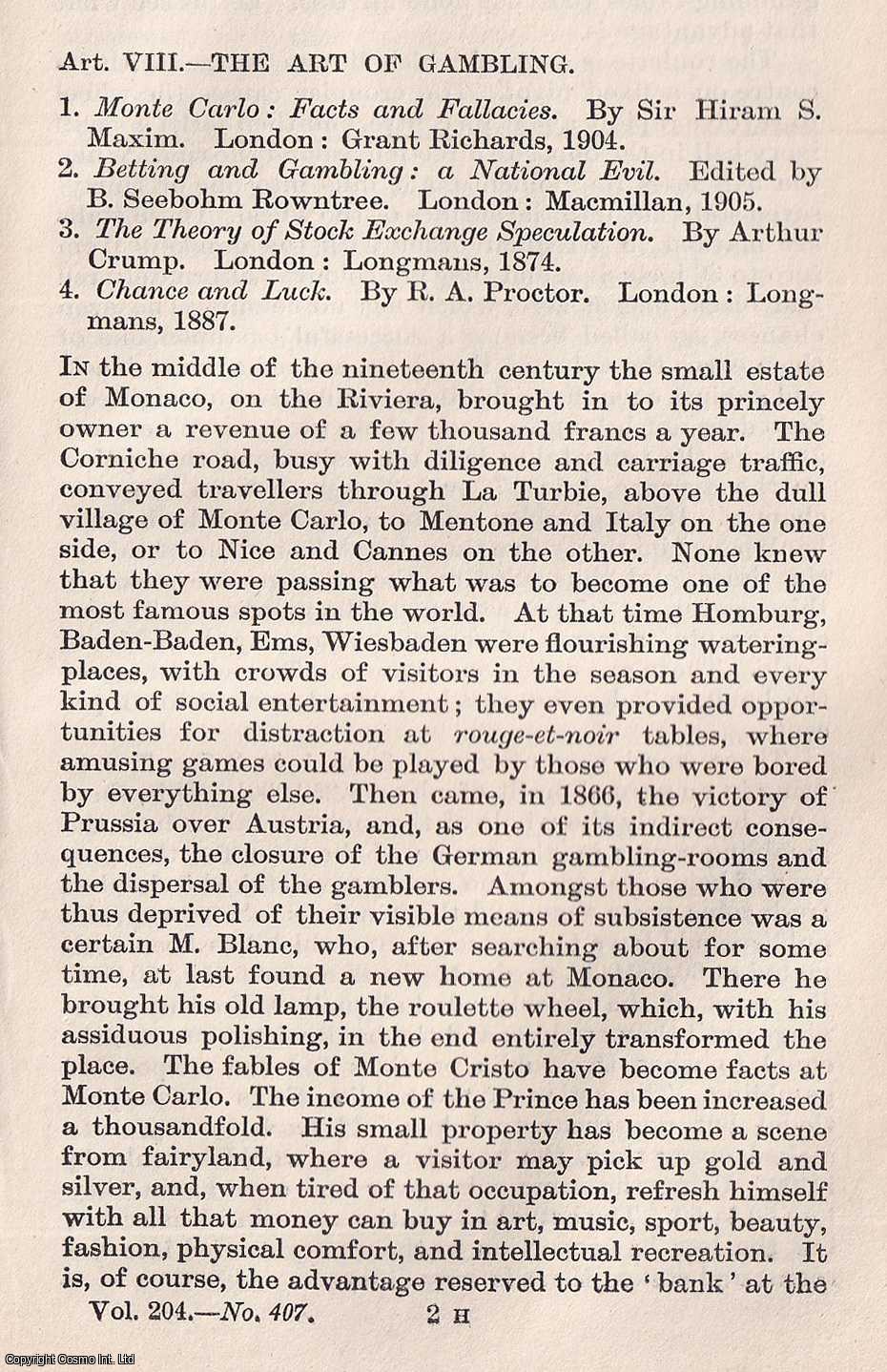 --- - The Art of Gambling. A rare original article from the Quarterly Review, 1906.