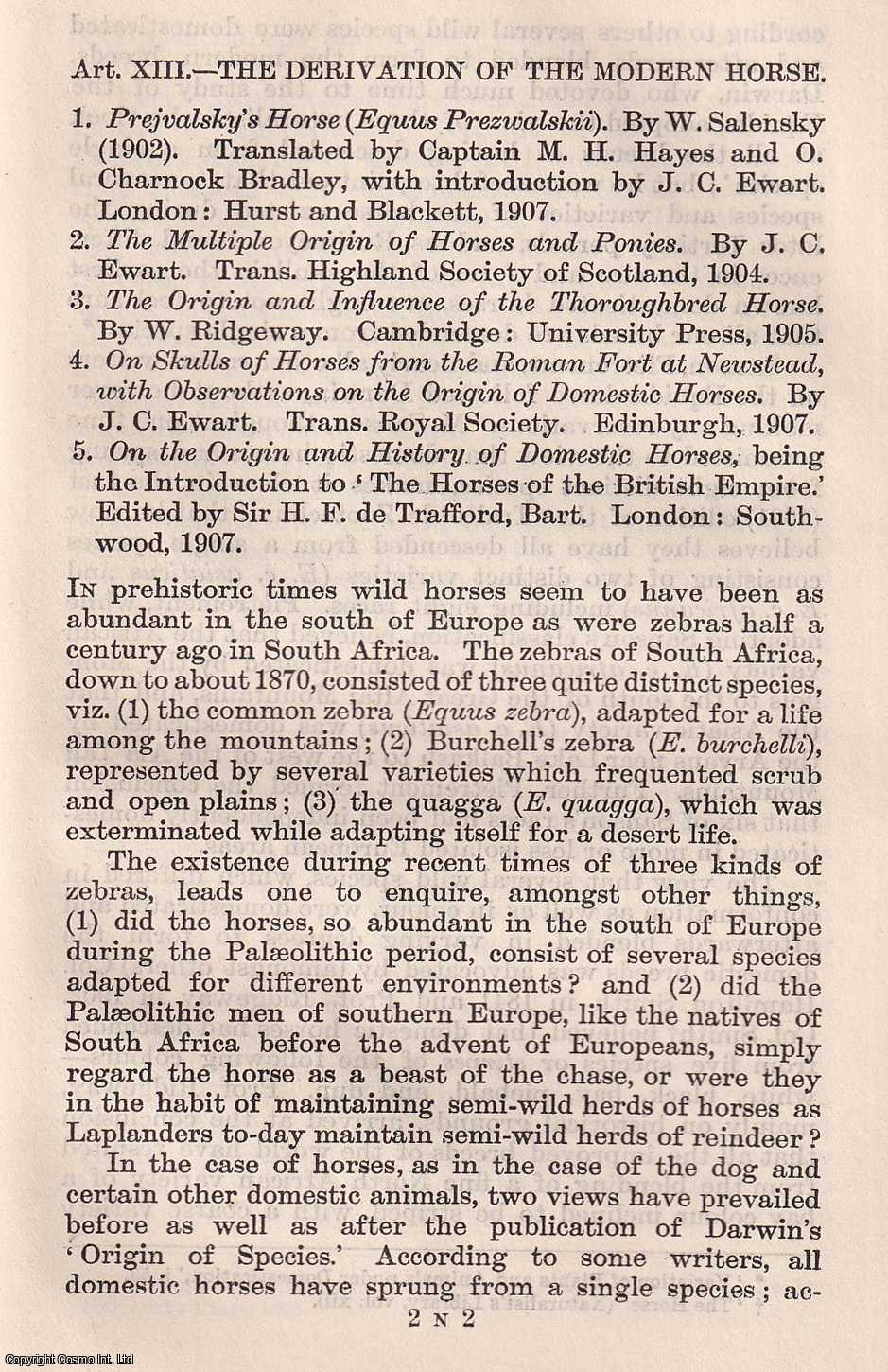 J.C. Ewart - Derivation Of The Horse. An uncommon original article from The Quarterly Review, 1907.