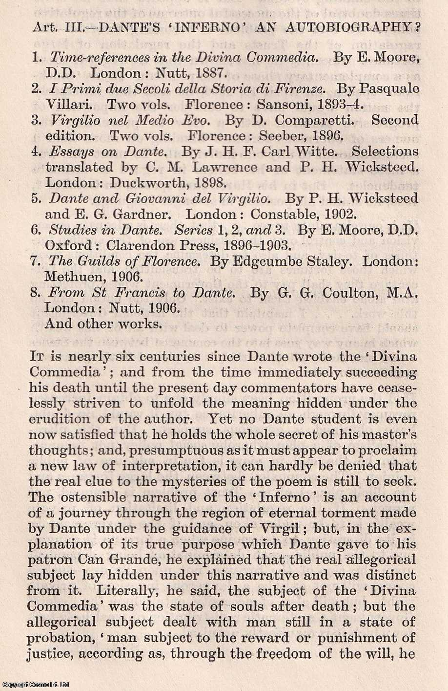 Gertrude Leigh - Dante's 'Inferno'. An uncommon original article from The Quarterly Review, 1907.