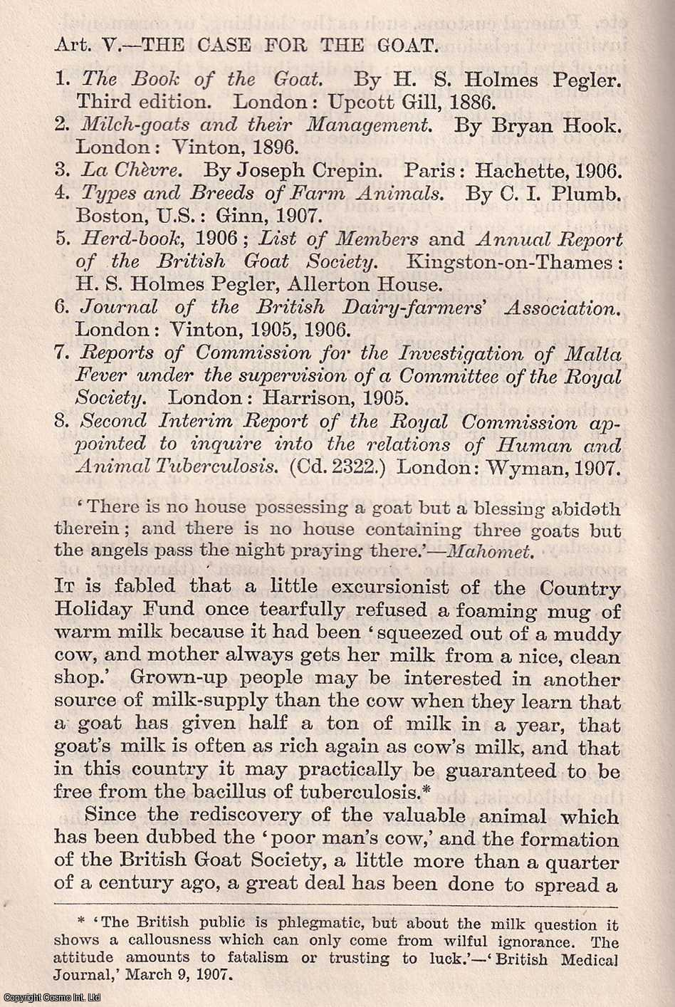 Home-Counties - The Case For The Goat. An uncommon original article from The Quarterly Review, 1907.