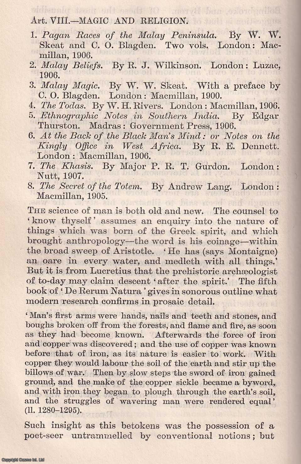 Edward Clodd - Magic And Religion. An uncommon original article from The Quarterly Review, 1907.