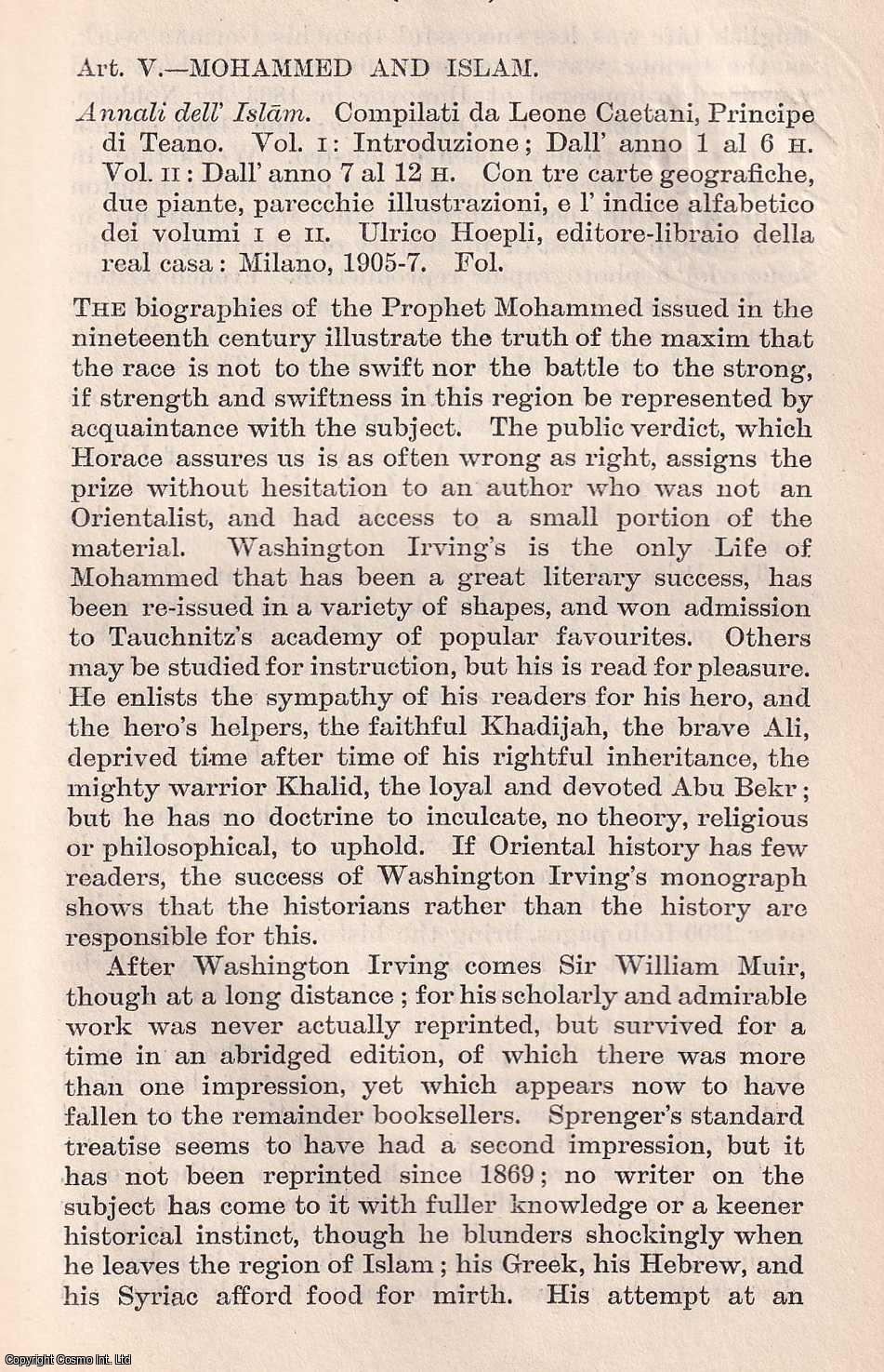 --- - Mohammed and Islam. A rare original article from the Quarterly Review, 1908.