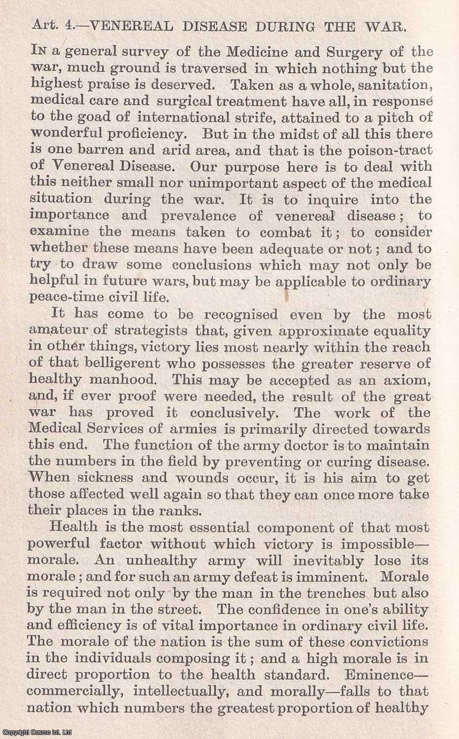 E.T. Burke - Venereal Disease during The War. An uncommon original article from The Quarterly Review, 1920.