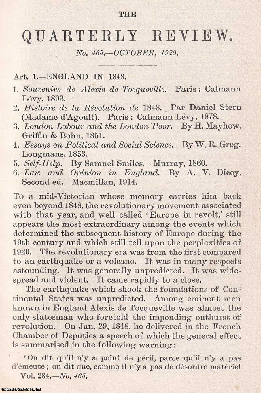 DICEY, A.V. - England In 1848. An original article from the Quarterly Review, 1920.