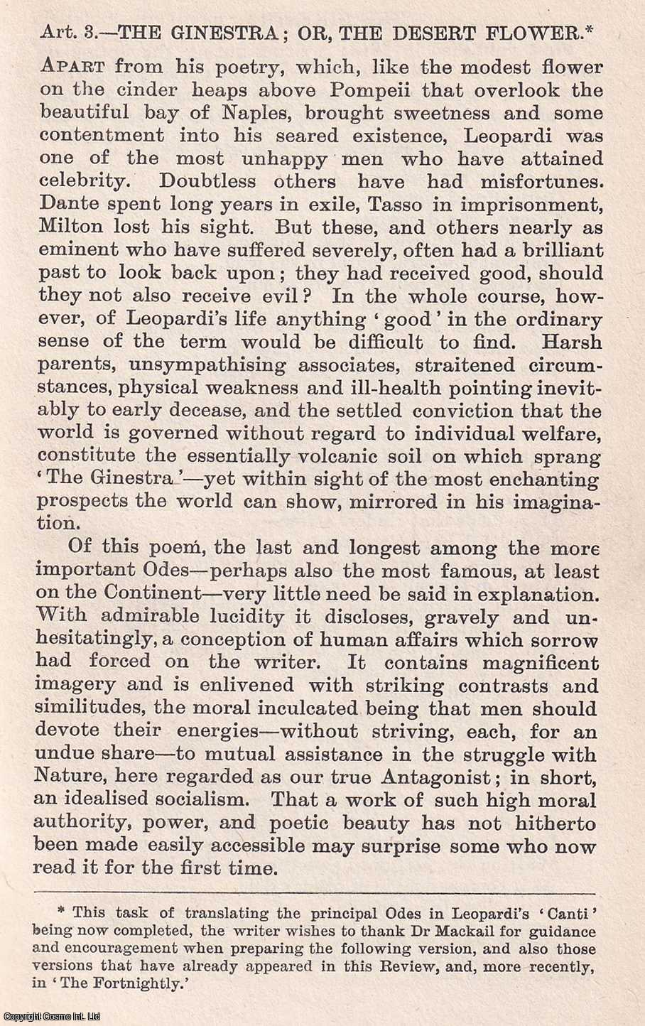 Henry Cloriston - The Ginestra; or, The Desert Flower. An uncommon original article from The Quarterly Review, 1921.