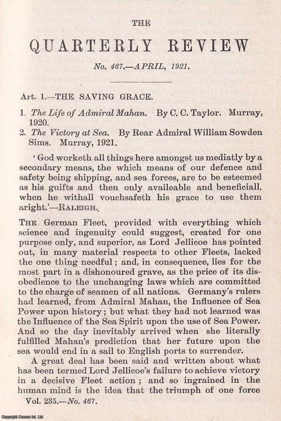 HOPWOOD, RONALD A. - The Saving Grace. An original article from the Quarterly Review, 1921.