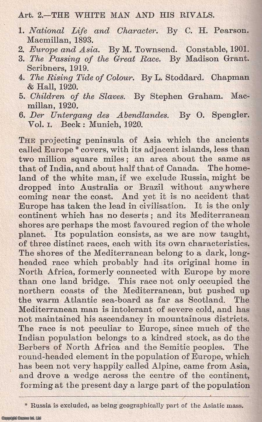 INGE, W.R. - The White Man and His Rivals. An original article from the Quarterly Review, 1921.