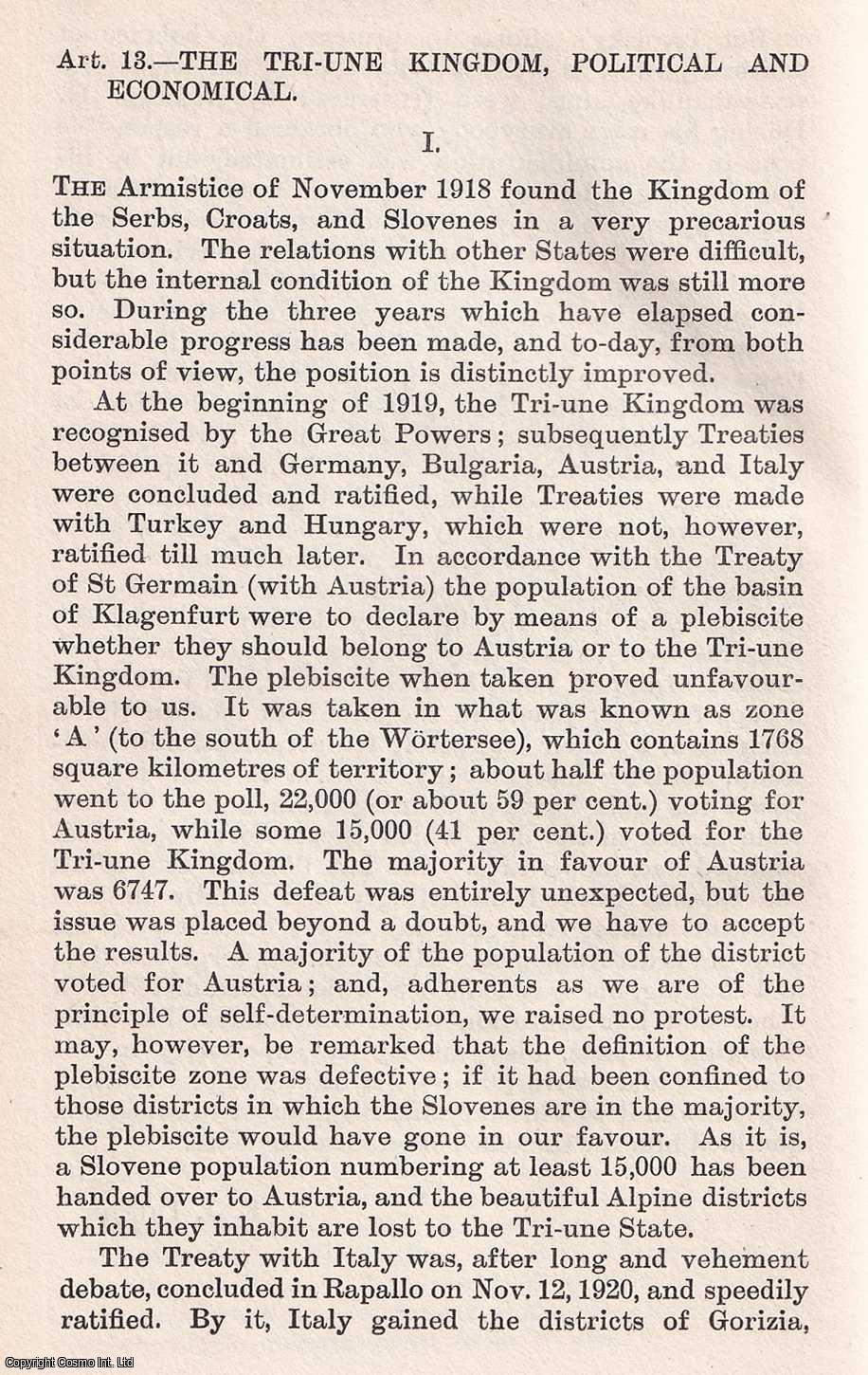 PAVLE POPOVIC & JOVAN M. JOVANOVIC - The Tri-une Kingdom. An original article from the Quarterly Review, 1921.
