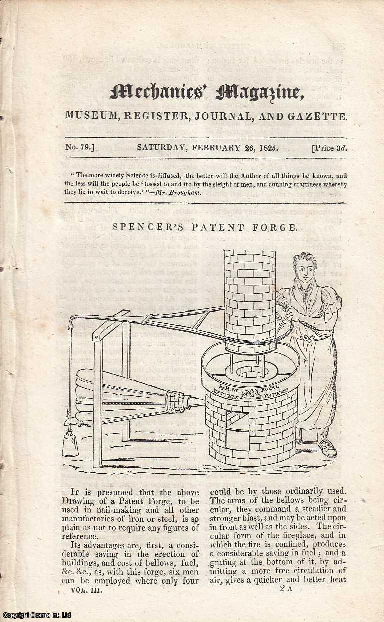 Mechanics Magazine - Spencer's Patent Forge; Beetroot Sugar; Railways; Combination Lock Security, etc. Featured in Mechanics Magazine, Museum, Register, Journal and Gazette. Issue No.79. A complete rare weekly issue of the Mechanics' Magazine, 1825.