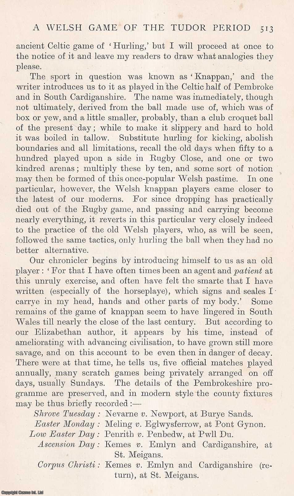 A. G. Bradley. - A Welsh game of The Tudor Period. (Knappan). A rare original article from the Badminton Magazine, 1898.