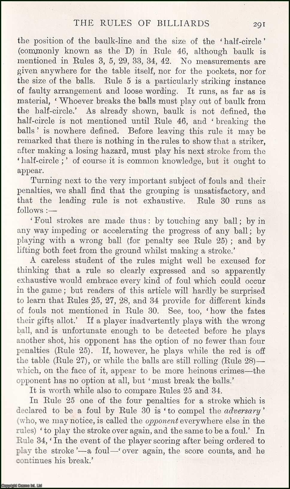 A. H. Boyd. - The Rules of Billiards. An uncommon original article from the Badminton Magazine, 1897.