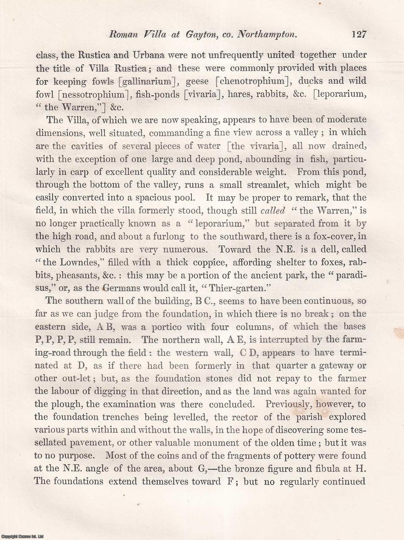 George Butler. - 1844. Account of the Traces of a Roman Villa Discovered, A.D. 1840, at Gayton, near Northamptonshire. An uncommon original article from the journal Archaeologia, 1844.