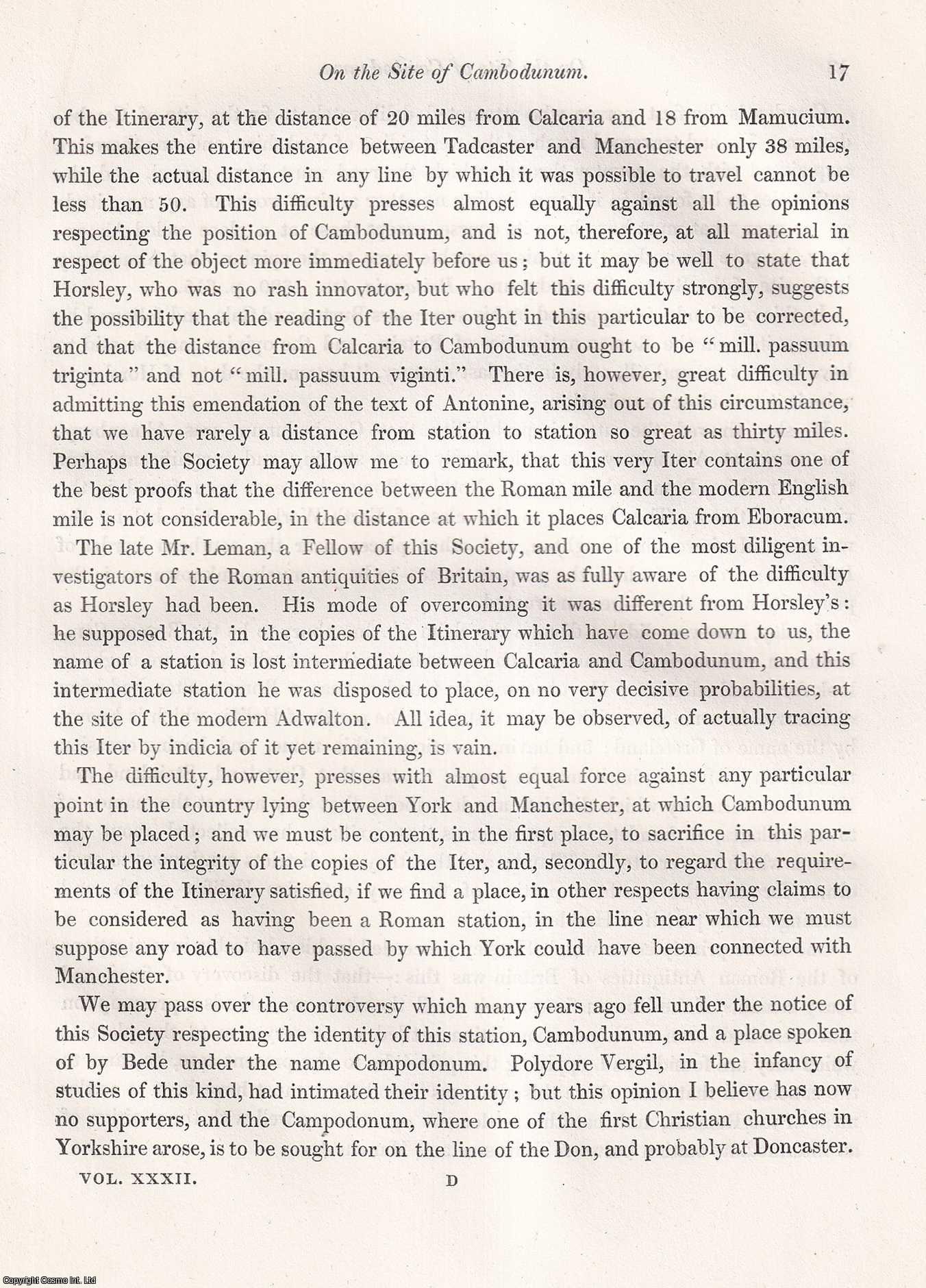 REV. JOSEPH HUNTER, F.S.A. - On the Site of Cambodunum. A rare original article from the journal Archaeologia, 1847.
